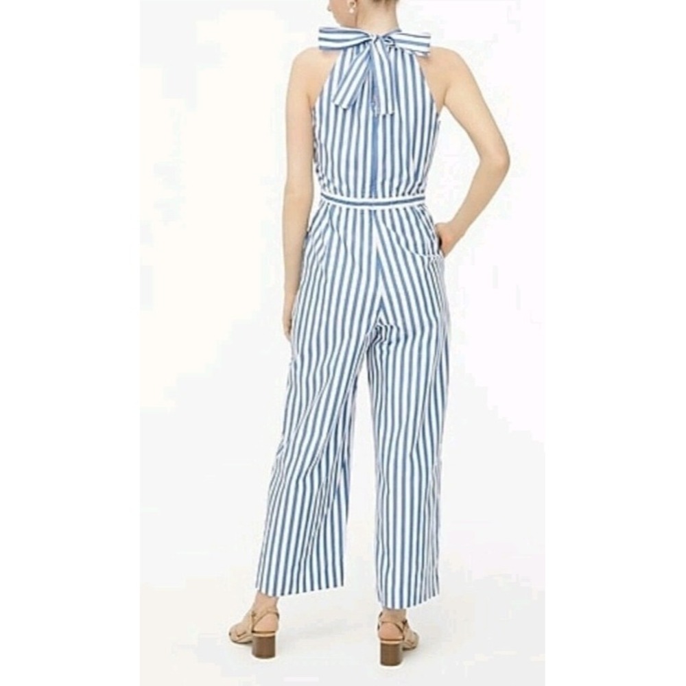 J.Crew Striped Halter Jumpsuit Blue White Tie Neck Wide Leg Size 8